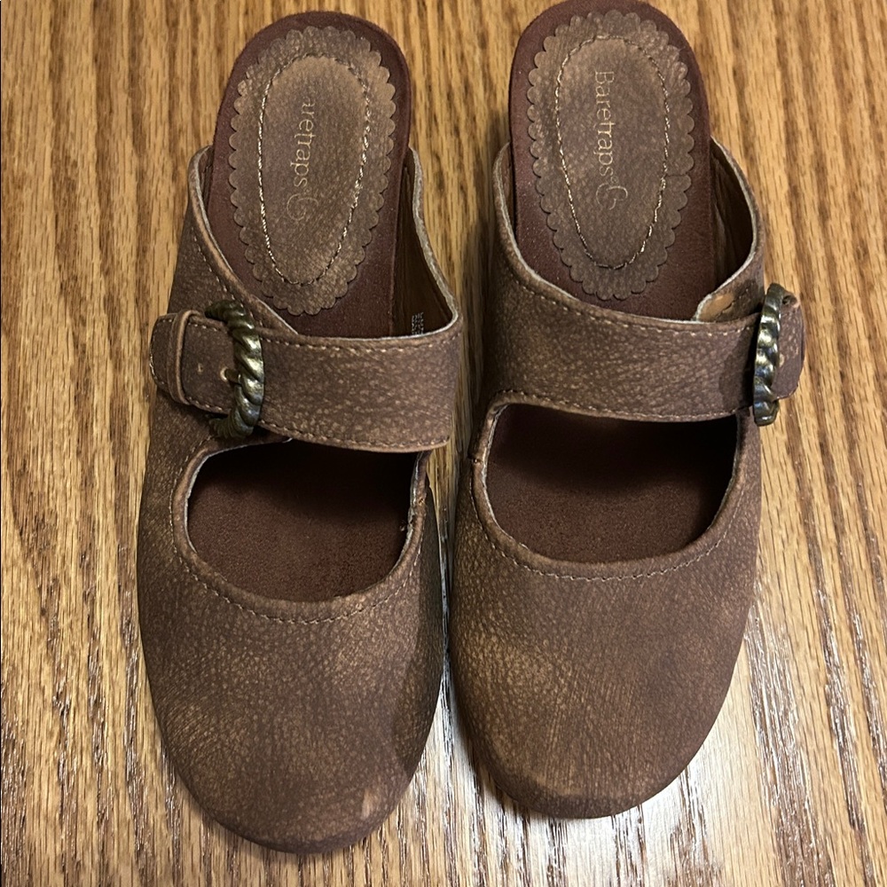 BareTraps Brown Leather Mary Jane Clogs
